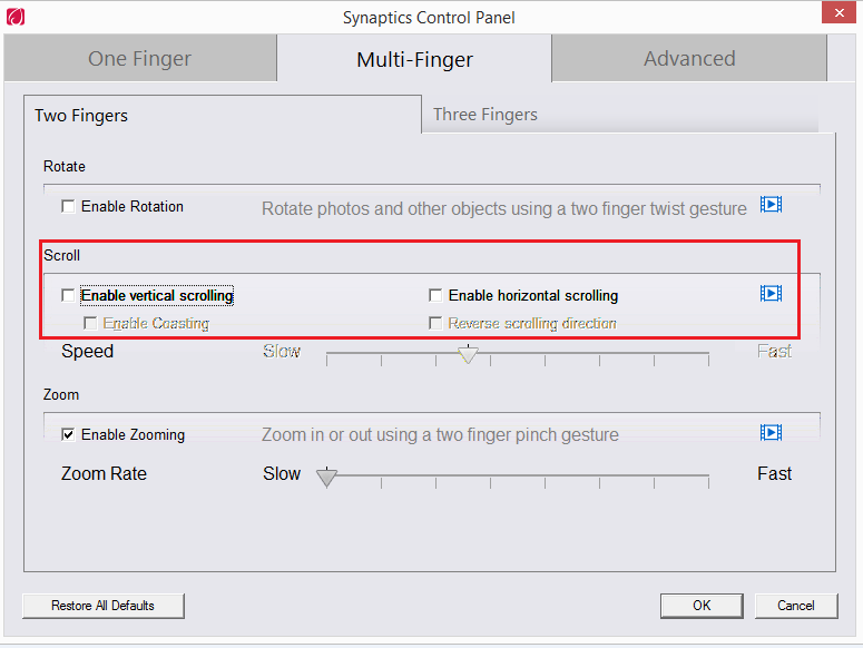 Драйвер synaptics windows 10. Виртуал скролл.