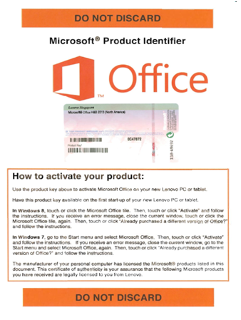 Instructions for activating Office 2013 License Purchased With A New PC -  Windows 7, 8 - Lenovo Support AU
