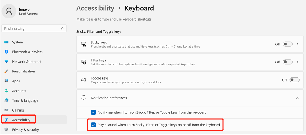 How to turn on or off keyboard touch sound - ThinkPad, ideapad 