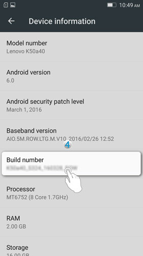 Lenovo A7000 - Enable the hidden developer options and USB debugging - Build number 