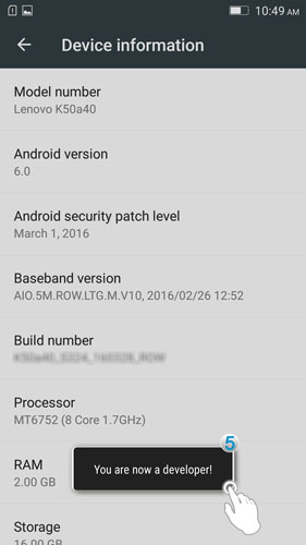 Lenovo A7000 - Enable the hidden developer options and USB debugging - You are now a developer!