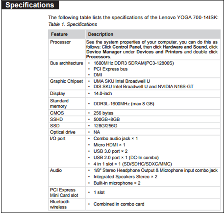 How to check your product or model specification in the manual - Lenovo  Support CA