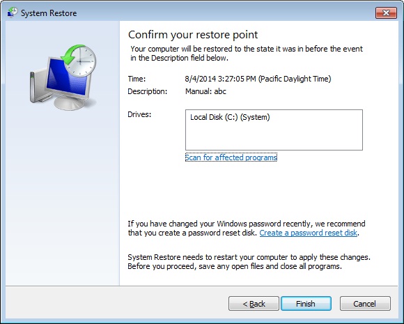 How do I click restore for Windows 8?