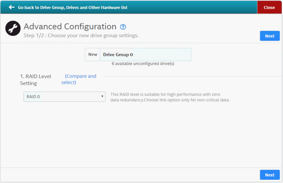 How to create a new storage configuration using the advanced