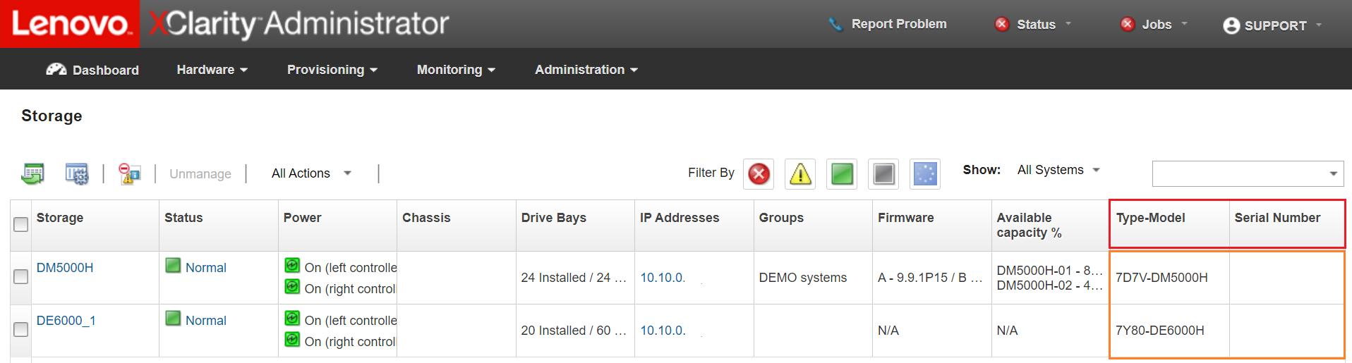 Как найти тип и серийный номер устройства хранения данных Lenovo  ThinkSystem с помощью Lenovo XClarity Administrator - Lenovo Support US