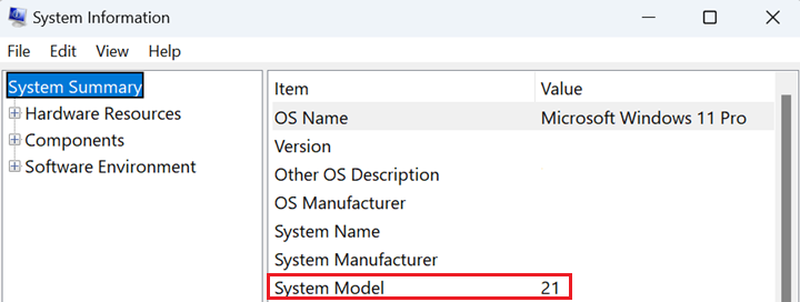 Model systemu z Msinfo