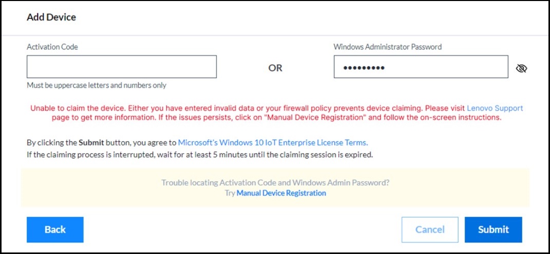 Unable to claim (claiming issue) device during “Add Device