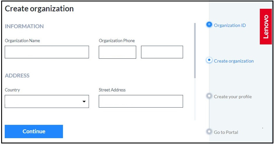 ThinkSmart Manager Create organization