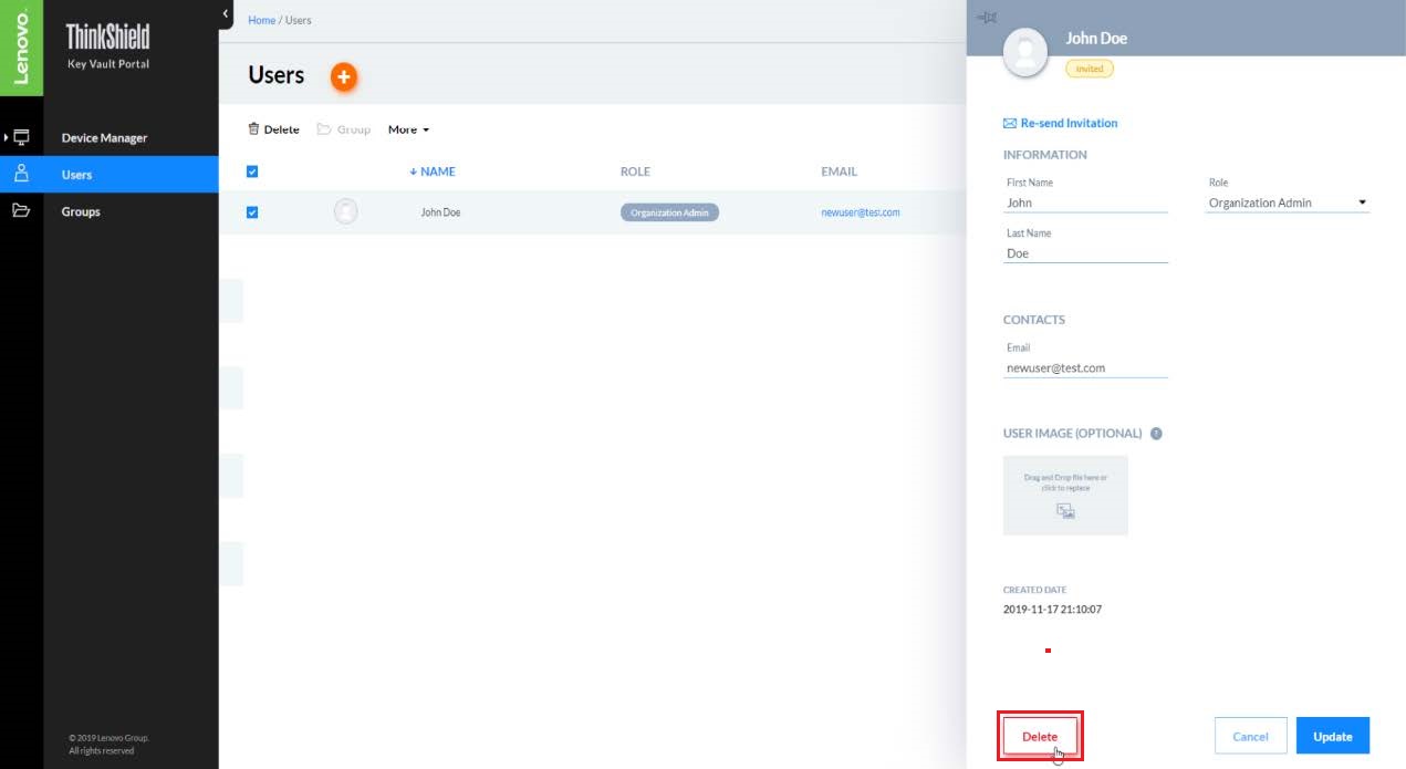 Как удалить пользователя из организации на портале Thinkshield Key Vault  Portal - Lenovo Support BY