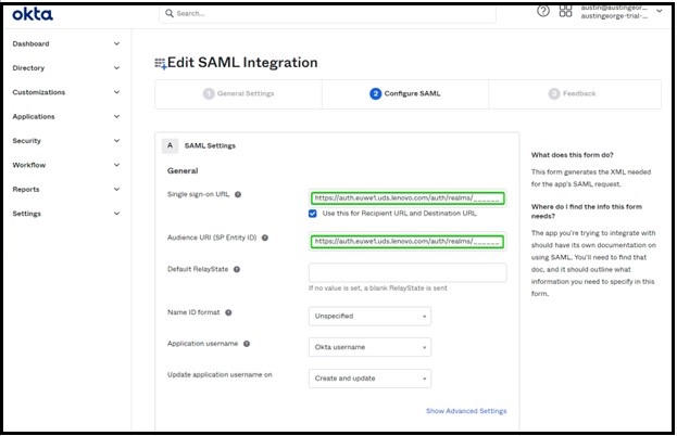 okta Edit SAML