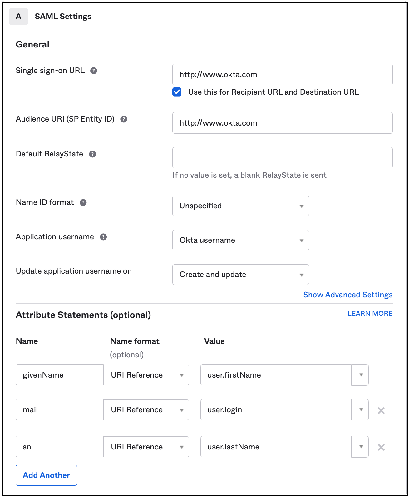 SAML Settings