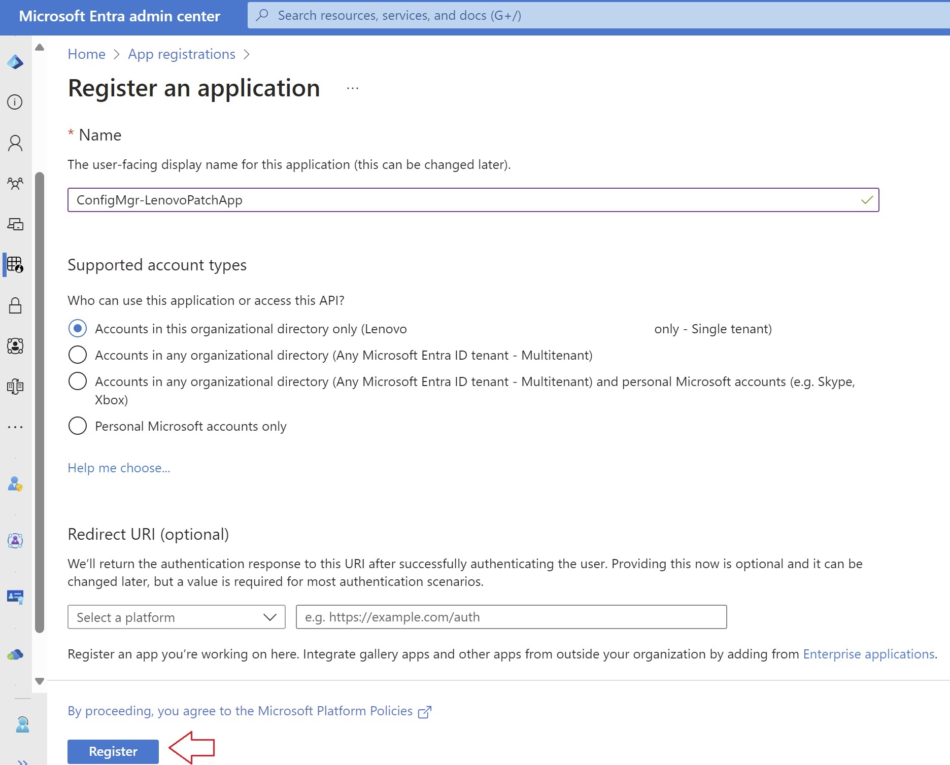 Entra ID Register Application