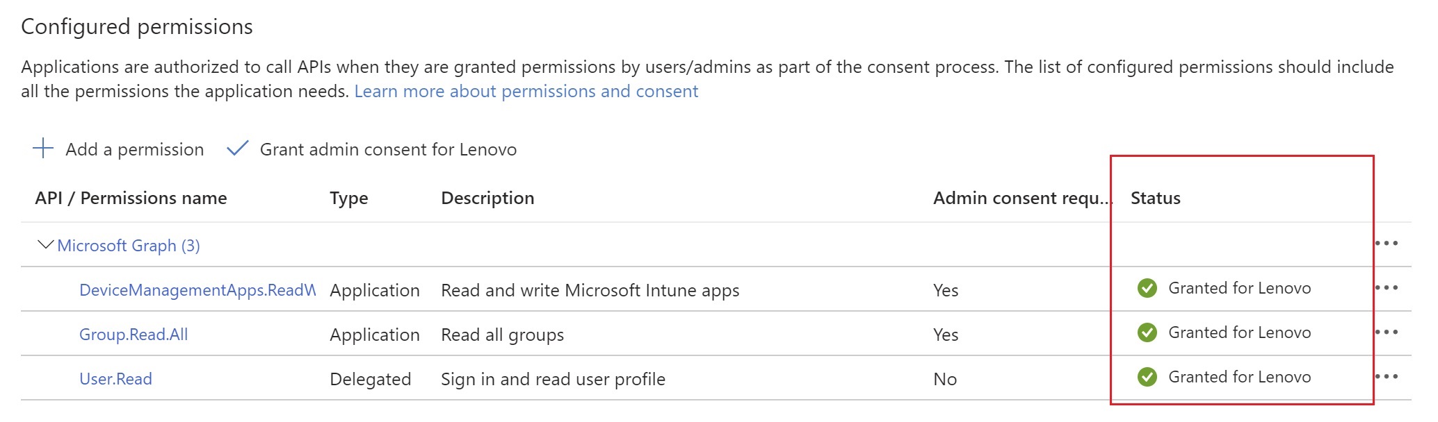 Entra ID App Registration Admin Consent Granted